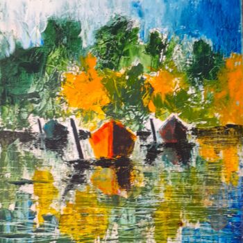 Painting titled "Barques en automne" by Christian Nouyrigat, Original Artwork, Acrylic