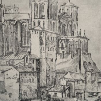 Printmaking titled "Cathédrale Saint Je…" by Christian Nouyrigat, Original Artwork, Engraving