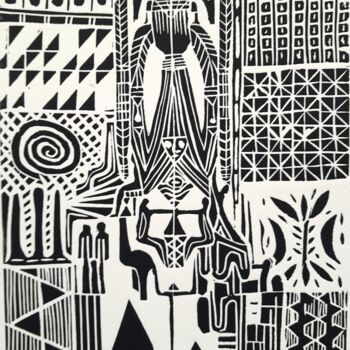 Prenten & gravures getiteld "Inconscient Africain" door Christian Nouyrigat, Origineel Kunstwerk, Linosnede