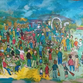 Peinture intitulée "marche de village…" par Christian Panis, Œuvre d'art originale, Acrylique