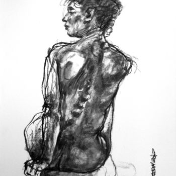 Drawing titled "fusain 2018 avril 24" by Christian Rolland, Original Artwork, Charcoal