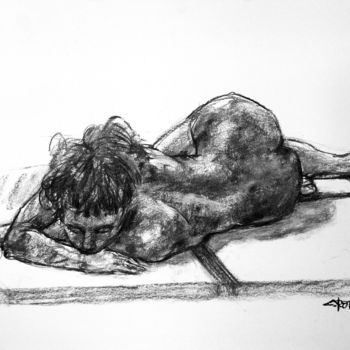 Drawing titled "fusain 2018 30" by Christian Rolland, Original Artwork, Charcoal