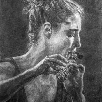 Рисунок под названием "portrait jazz 18" - Christian Rolland, Подлинное произведение искусства, Древесный уголь