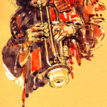 Painting titled "2004 jazz 15" by Christian Rolland, Original Artwork, Gouache