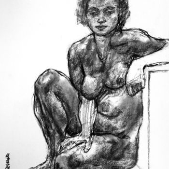 Drawing titled "fusain 2018 juin 1" by Christian Rolland, Original Artwork, Charcoal