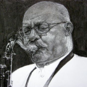 Drawing titled "portrait jazz 19" by Christian Rolland, Original Artwork, Charcoal