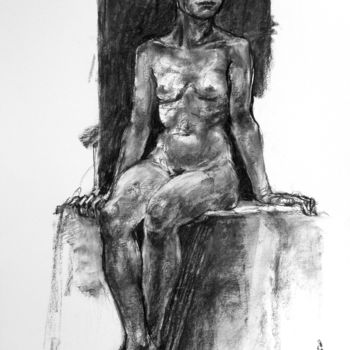 Drawing titled "académie 2019 7" by Christian Rolland, Original Artwork, Charcoal