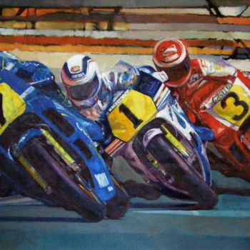 Painting titled "moto speed 2" by Christian Rolland, Original Artwork, Oil