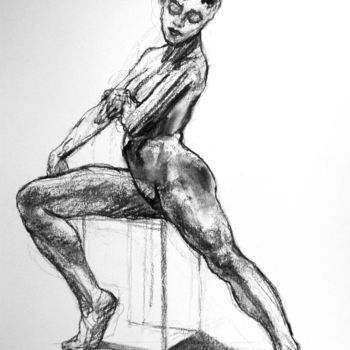 Drawing titled "fusain 2019 6" by Christian Rolland, Original Artwork, Charcoal