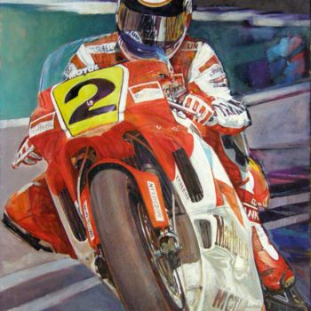 Painting titled "moto speed 4" by Christian Rolland, Original Artwork, Oil