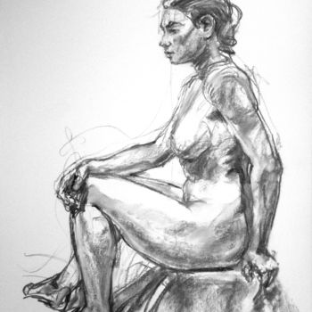 Drawing titled "fusain 98 1" by Christian Rolland, Original Artwork, Charcoal