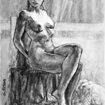 Drawing titled "fusain 1998 3" by Christian Rolland, Original Artwork, Charcoal