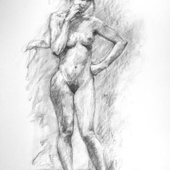 Drawing titled "fusain 1994 5" by Christian Rolland, Original Artwork, Charcoal