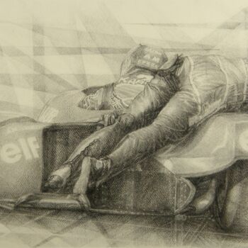 Σχέδιο με τίτλο "sidecar speed 90" από Christian Rolland, Αυθεντικά έργα τέχνης, Κάρβουνο