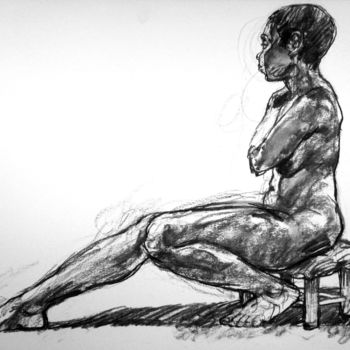 Drawing titled "fusain 2019 9" by Christian Rolland, Original Artwork, Charcoal