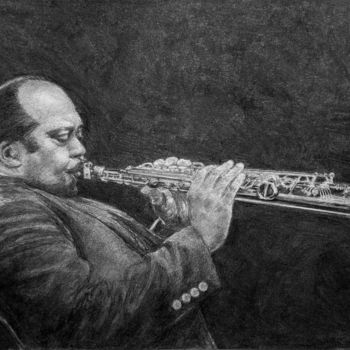 Drawing titled "portrait jazz 20" by Christian Rolland, Original Artwork, Charcoal