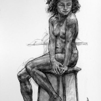 Drawing titled "académie 2019 3" by Christian Rolland, Original Artwork, Charcoal
