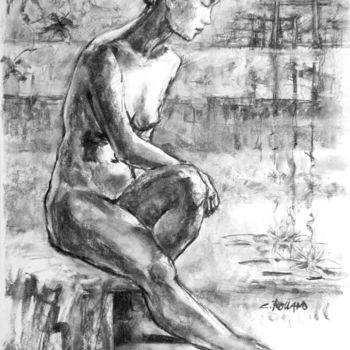 Drawing titled "fusain 2000 1" by Christian Rolland, Original Artwork, Charcoal