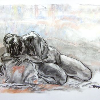 Drawing titled "fusain et craie 199…" by Christian Rolland, Original Artwork, Charcoal