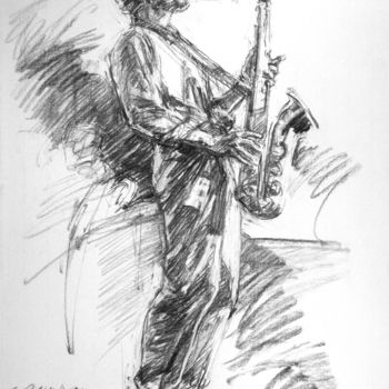 Σχέδιο με τίτλο "fusain jazz 7" από Christian Rolland, Αυθεντικά έργα τέχνης, Κάρβουνο