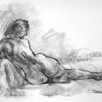 Drawing titled "fusain 1997 6" by Christian Rolland, Original Artwork, Charcoal