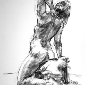 Drawing titled "fusain 1992 6" by Christian Rolland, Original Artwork, Charcoal