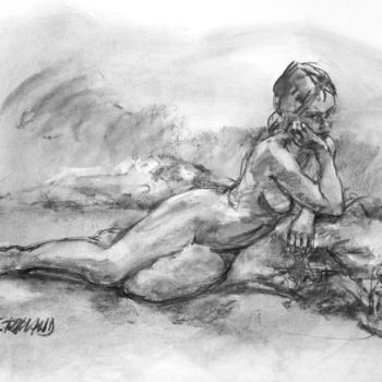 Drawing titled "fusain 1997 15" by Christian Rolland, Original Artwork, Charcoal