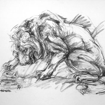 Drawing titled "fusain 1994 9" by Christian Rolland, Original Artwork, Charcoal