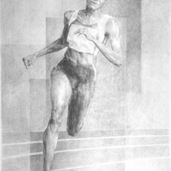 图画 标题为“fusain athlétisme 1” 由Christian Rolland, 原创艺术品, 木炭