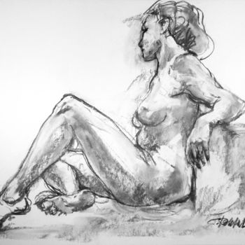 Drawing titled "fusain 1998 55/75 28" by Christian Rolland, Original Artwork, Charcoal