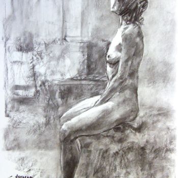 Drawing titled "fusain 1999 5" by Christian Rolland, Original Artwork, Charcoal