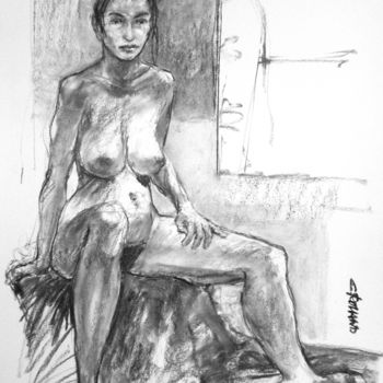 Drawing titled "fusain 1997 60" by Christian Rolland, Original Artwork, Charcoal