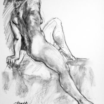 Drawing titled "fusain 1999 9" by Christian Rolland, Original Artwork, Charcoal
