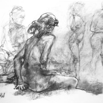 Drawing titled "fusain 1996 26" by Christian Rolland, Original Artwork, Charcoal