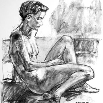 Drawing titled "fusain 1992 4" by Christian Rolland, Original Artwork, Charcoal