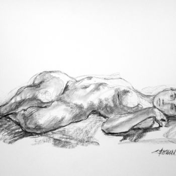 Drawing titled "fusain 1998 32" by Christian Rolland, Original Artwork, Charcoal