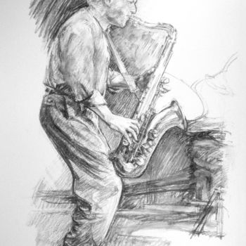 Dessin intitulée "fusain jazz 94 8" par Christian Rolland, Œuvre d'art originale, Fusain