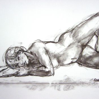 Drawing titled "fusain 55/75 1998 45" by Christian Rolland, Original Artwork, Charcoal