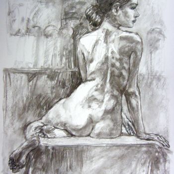 Drawing titled "fusain 55/75 2000 37" by Christian Rolland, Original Artwork, Charcoal