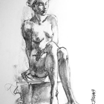 Drawing titled "fusain 50/65 1996 28" by Christian Rolland, Original Artwork, Charcoal