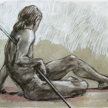 Drawing titled "fusain/craie 55/75…" by Christian Rolland, Original Artwork, Charcoal