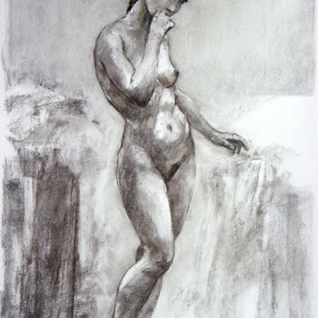 Drawing titled "fusain 55/75 2001 16" by Christian Rolland, Original Artwork, Charcoal