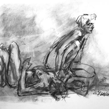 Drawing titled "fusain 50/65 1998 40" by Christian Rolland, Original Artwork, Charcoal