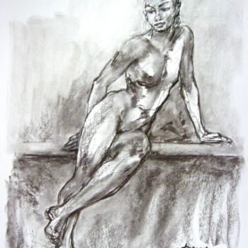 Drawing titled "fusain 50/65 2001 24" by Christian Rolland, Original Artwork, Charcoal