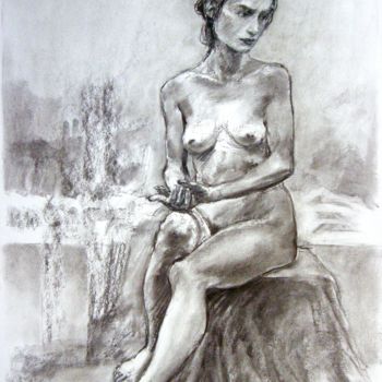 Drawing titled "fusain 55/75 2002 12" by Christian Rolland, Original Artwork, Charcoal