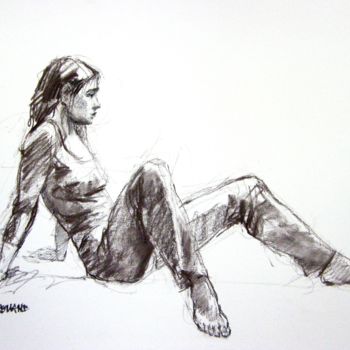 Drawing titled "fusain 50/65 2001 12" by Christian Rolland, Original Artwork, Charcoal