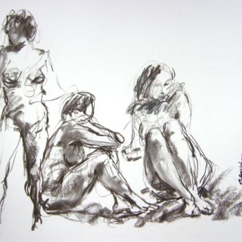 Drawing titled "fusain 50/65 2001 22" by Christian Rolland, Original Artwork, Charcoal