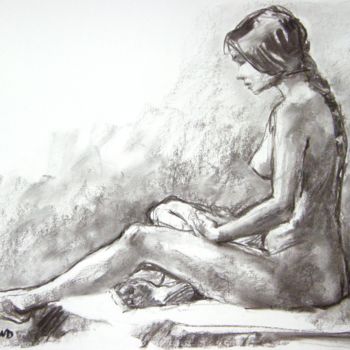 Drawing titled "fusain 50/65 2001 43" by Christian Rolland, Original Artwork, Charcoal