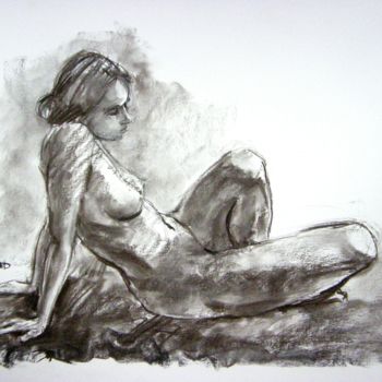 Рисунок под названием "fusain 50/65 2003 5" - Christian Rolland, Подлинное произведение искусства, Древесный уголь