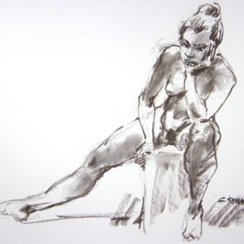 Drawing titled "fusain 50/65 2002 15" by Christian Rolland, Original Artwork, Charcoal